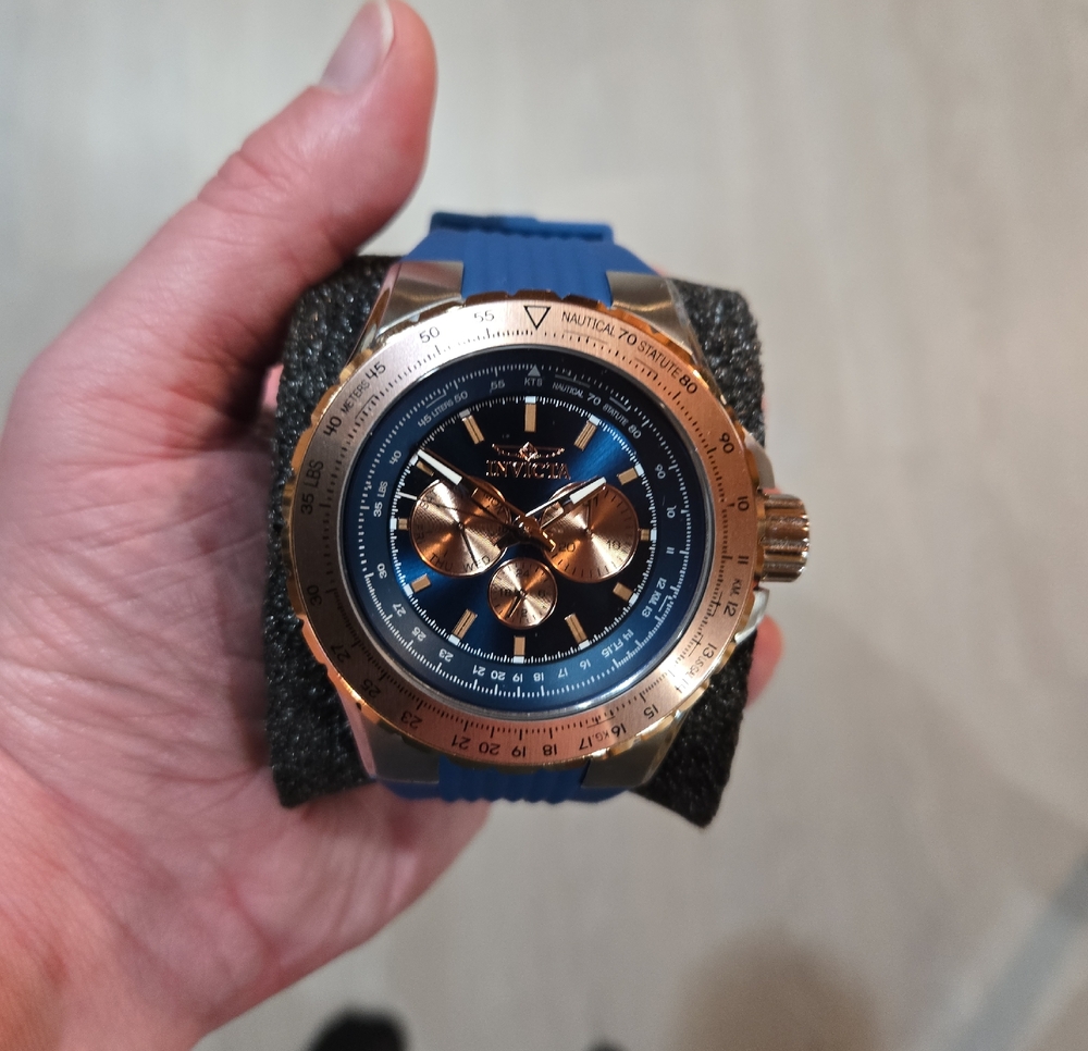 Invicta Mens Aviator Skyshock 39272 Blue Dial Watch with Rose Gold Accents